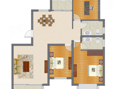 3室2厅 76.00平米户型图