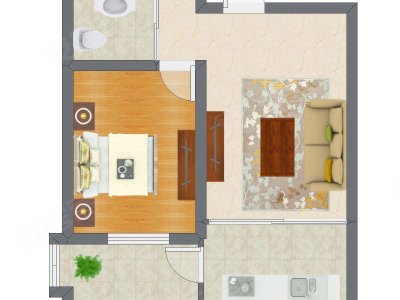 1室1厅 53.39平米户型图