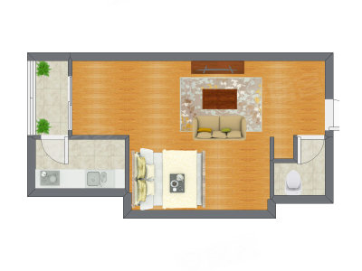 1室1厅 55.90平米户型图