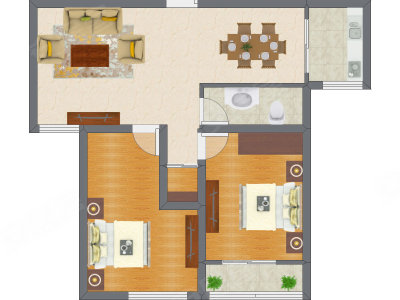 2室2厅 59.75平米户型图