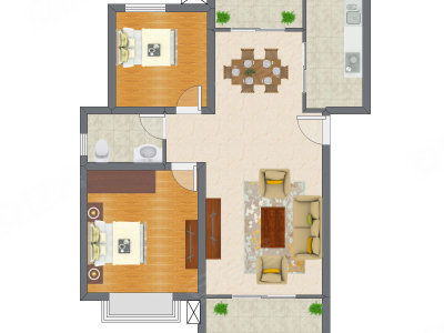 2室2厅 74.67平米户型图