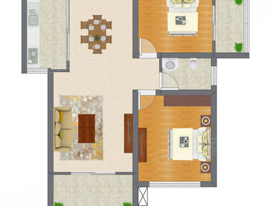 2室2厅 92.35平米户型图