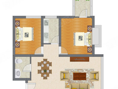 2室2厅 90.83平米户型图
