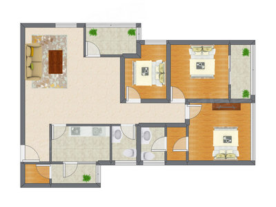 3室1厅 128.74平米