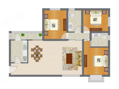 3室2厅 127.96平米户型图