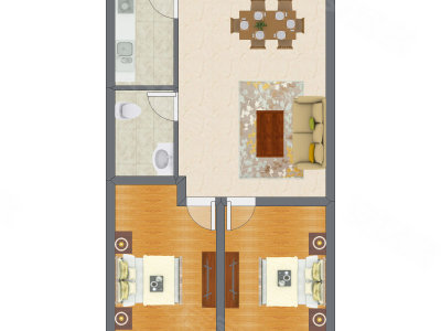 2室2厅 76.35平米户型图