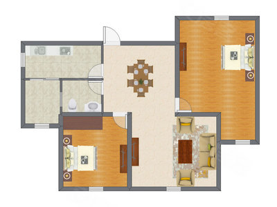 2室1厅 88.27平米户型图