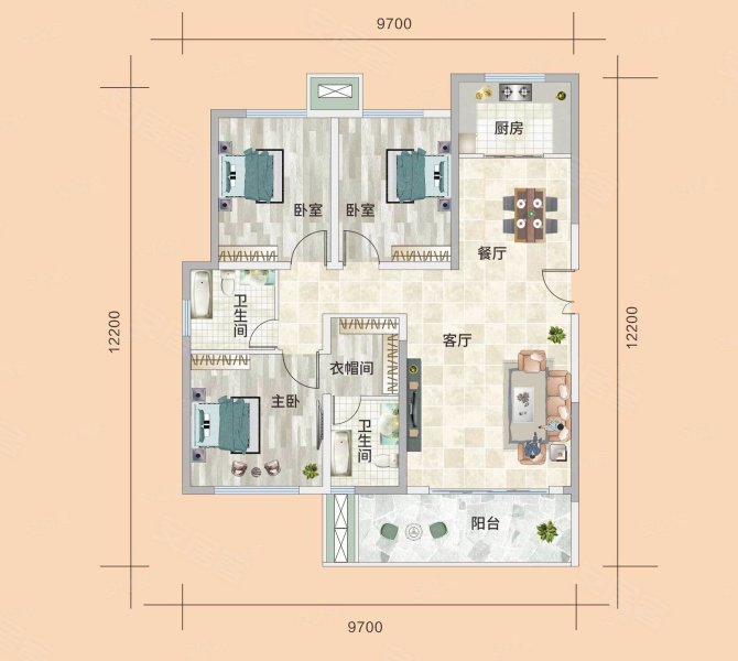 誉天下·天玺湾3室2厅2卫122.35㎡南北56万