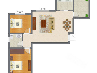 2室1厅 64.55平米户型图