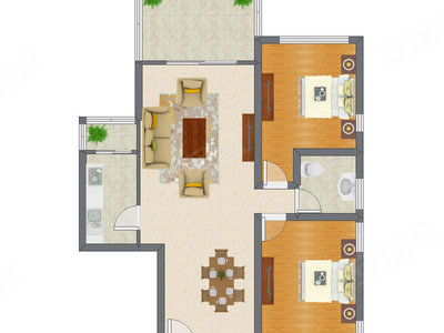 2室2厅 110.54平米户型图