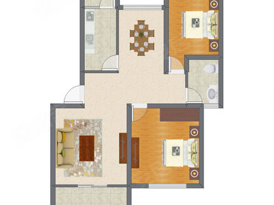 2室2厅 86.36平米户型图