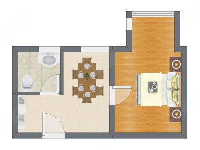 1室1厅 39.37平米户型图