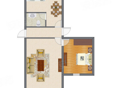 1室1厅 56.80平米户型图