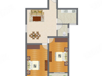 2室2厅 90.54平米户型图