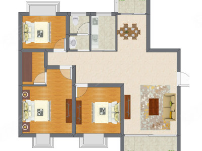 3室2厅 75.87平米