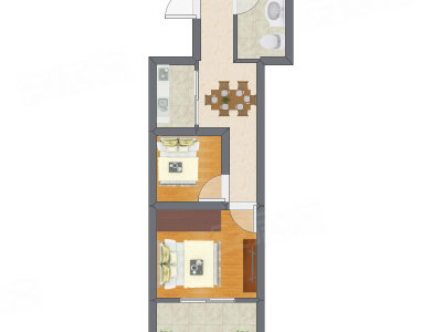 2室1厅 27.72平米