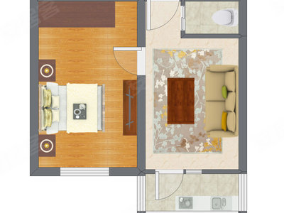 1室1厅 37.83平米户型图