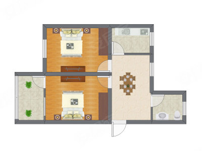 2室1厅 45.12平米户型图