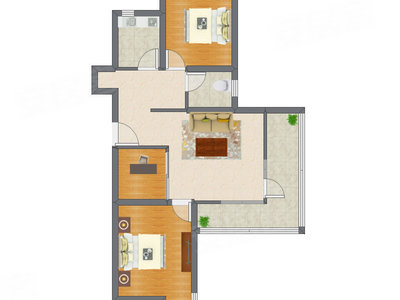 3室1厅 87.76平米户型图