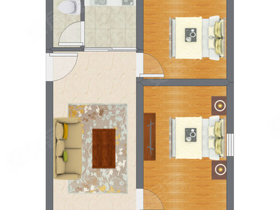2室1厅 60.76平米户型图