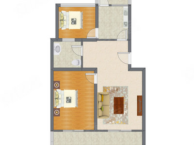 2室2厅 58.14平米户型图