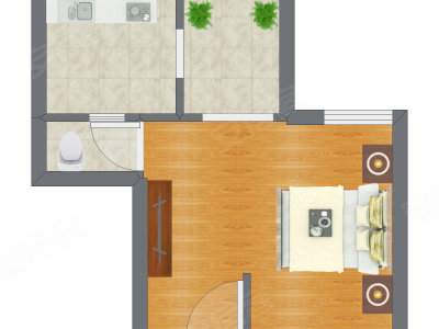 1室0厅 37.76平米户型图