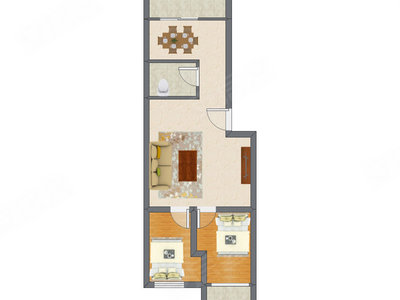 2室2厅 72.67平米户型图