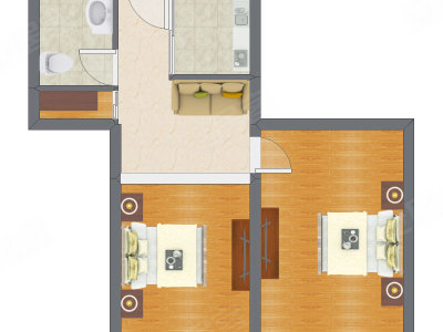 2室1厅 65.29平米