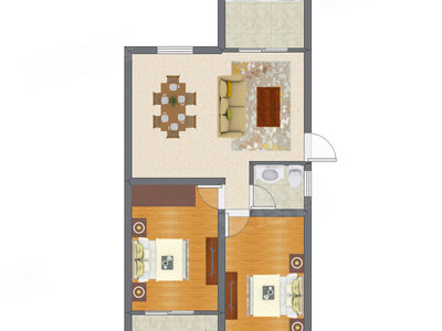 2室2厅 65.50平米户型图