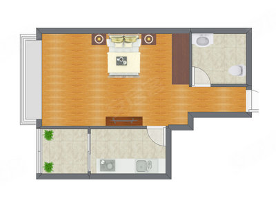 1室1厅 47.96平米户型图