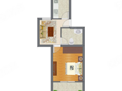1室1厅 48.55平米户型图