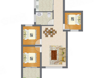 3室2厅 89.20平米户型图
