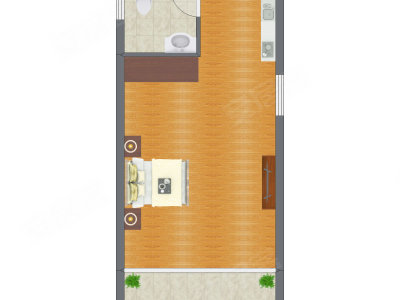 1室1厅 41.39平米户型图