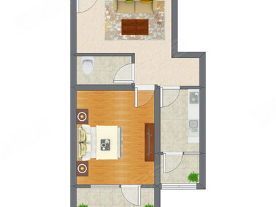 1室1厅 50.41平米户型图