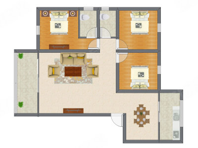 3室2厅 100.59平米户型图