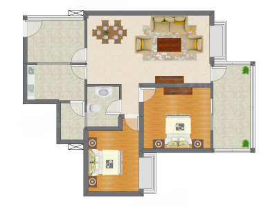 2室2厅 87.28平米户型图