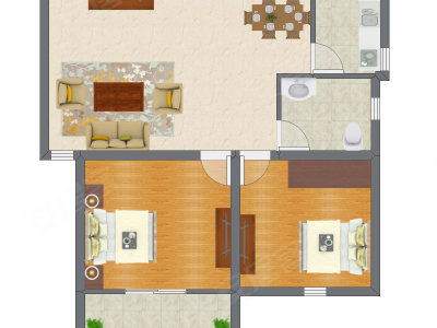 2室1厅 64.29平米户型图