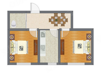 2室1厅 52.89平米户型图