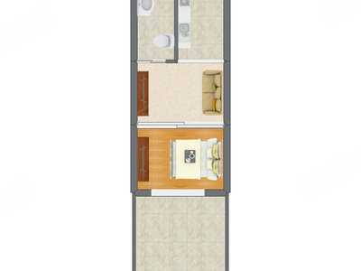 1室1厅 34.35平米户型图