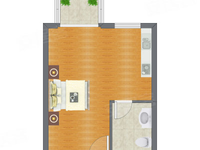 1室0厅 43.70平米户型图