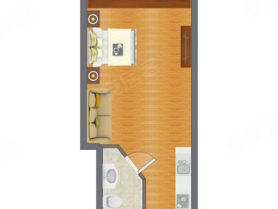 1室1厅 52.71平米户型图