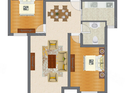2室2厅 87.11平米户型图