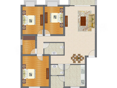3室2厅 142.88平米户型图