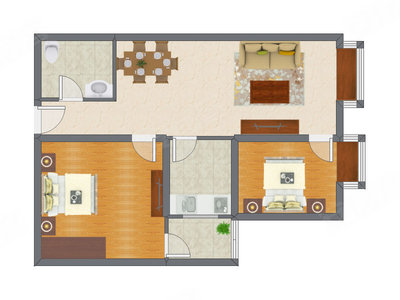 2室2厅 83.53平米户型图