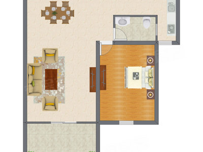 1室2厅 75.00平米户型图