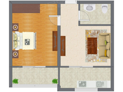 1室1厅 66.32平米户型图