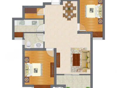 2室2厅 91.66平米户型图