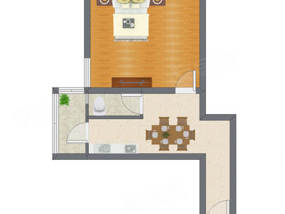 1室1厅 47.72平米户型图