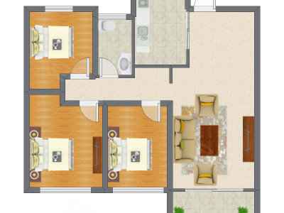 3室1厅 98.89平米户型图