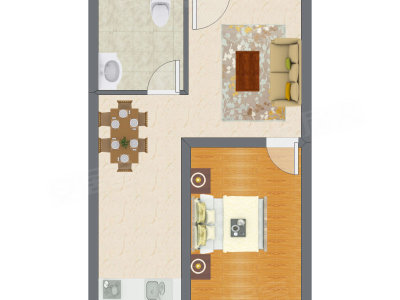 1室2厅 50.58平米户型图